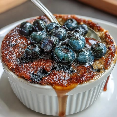 Golden-brown baked oats with bursts of sweet blueberries, perfect for a wholesome breakfast.