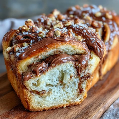 Decadent Nutella Babka with rich chocolate-hazelnut swirls in a soft, golden brioche loaf—perfect for breakfast or dessert.
