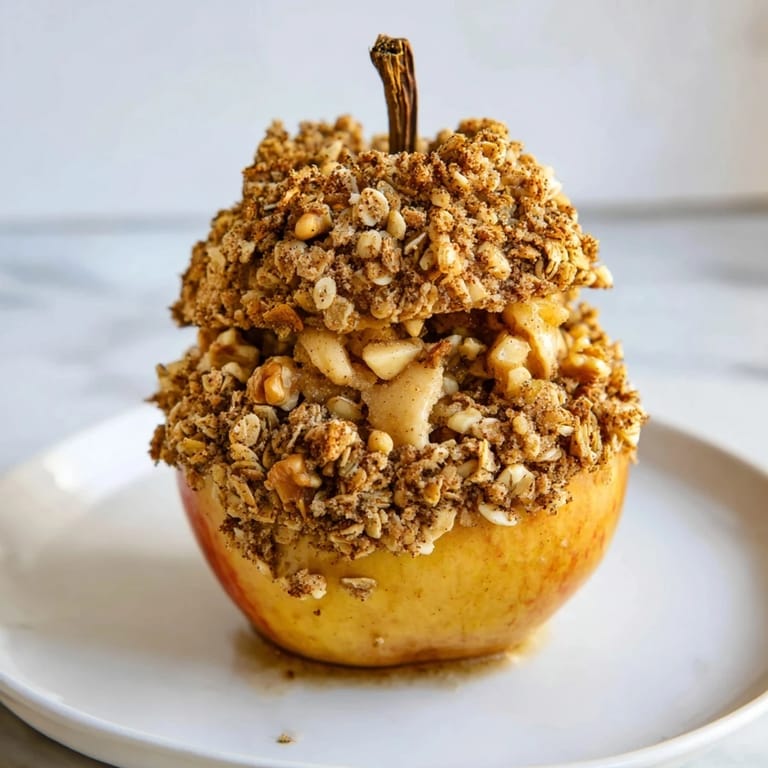 Warm Baked Apples with Oat-Nut Crumble: a comforting American dessert, sweet and satisfying after baking.