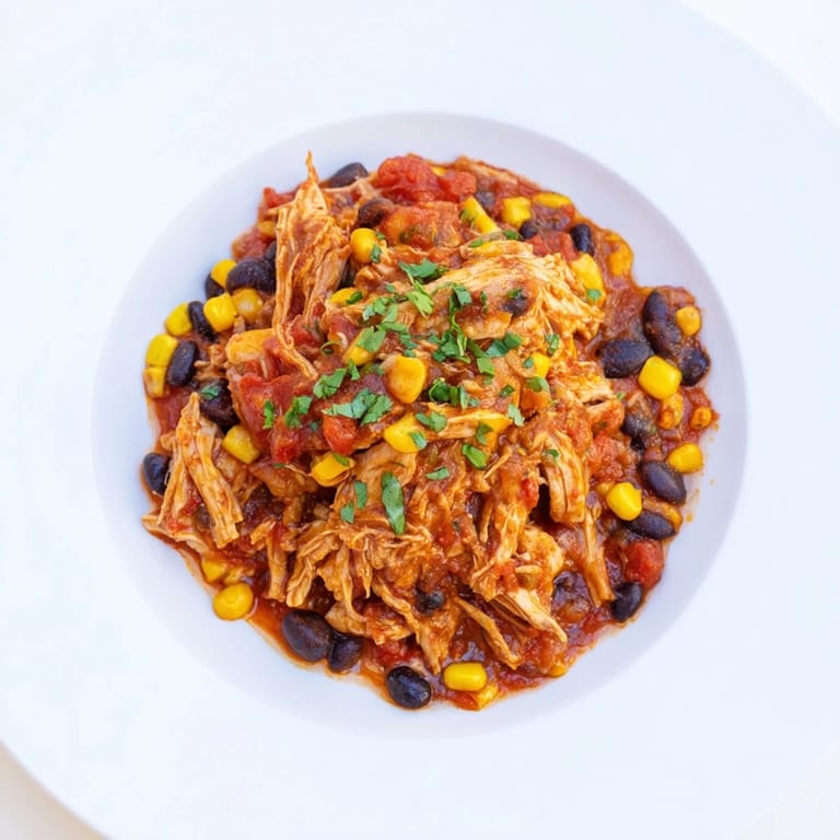 Tender, slow cooked salsa chicken, easily shredded and perfect for adding to rice bowls or nachos.
