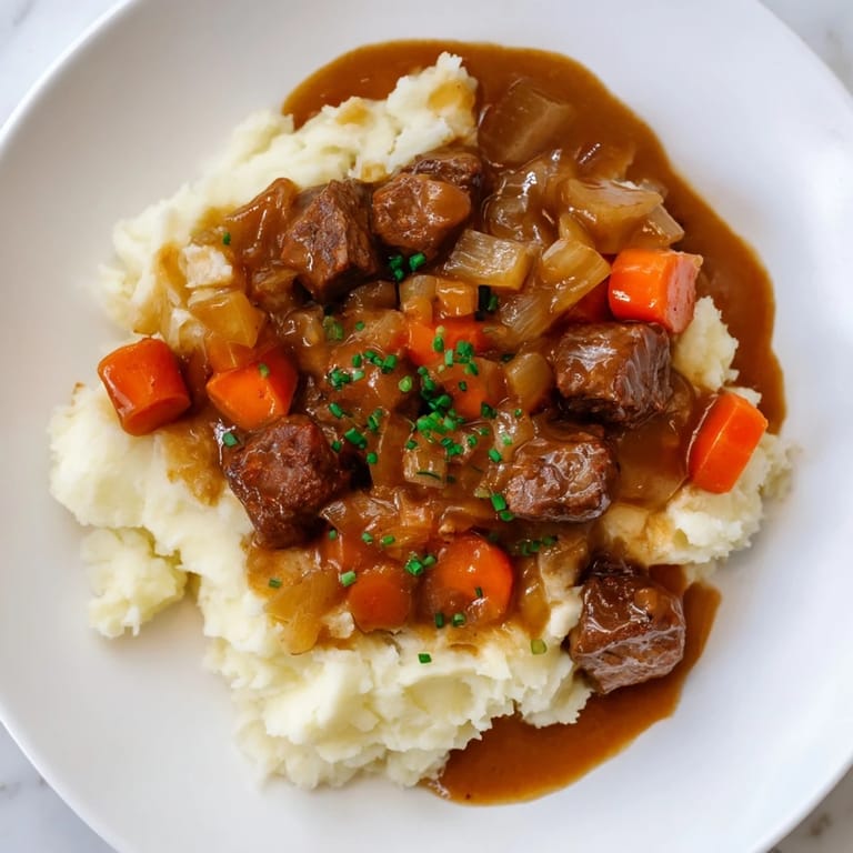 Delicious Fall Apple Cider Stew Mash with beef and potatoes, perfect for a cold evening.