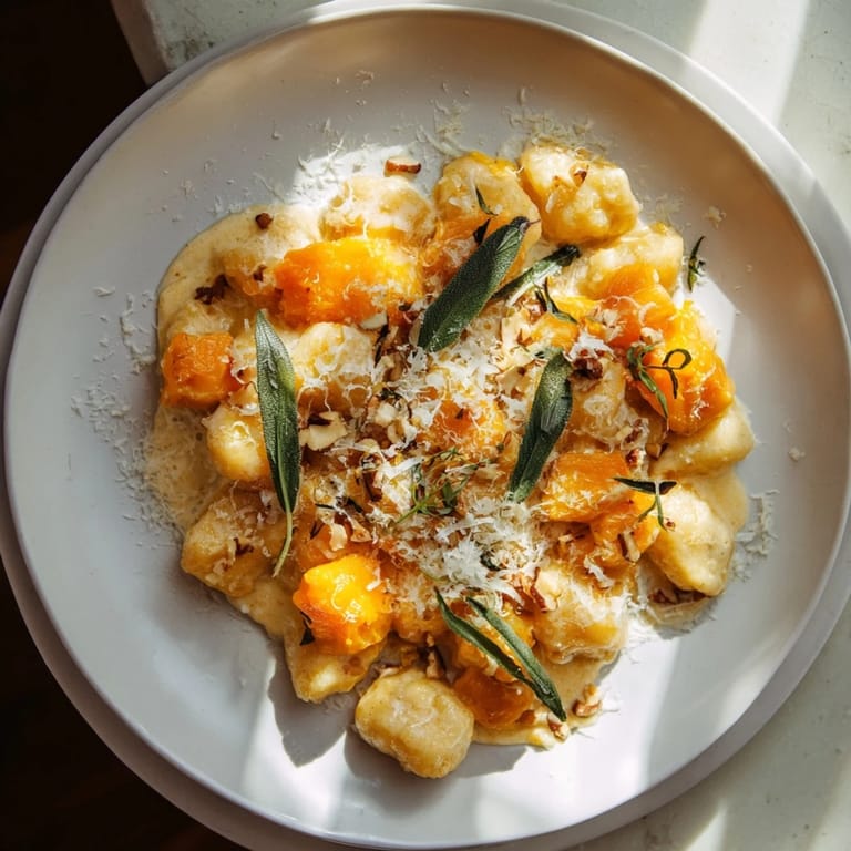 Warm, creamy one-pot pumpkin sage gnocchi with parmesan cheese, a perfect autumn pasta.