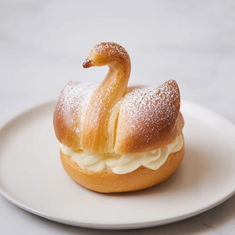 Beautiful French-inspired dessert: A Feathered Friend Swan pastry platter showing elegant, vanilla-filled puffs ready to be devoured.