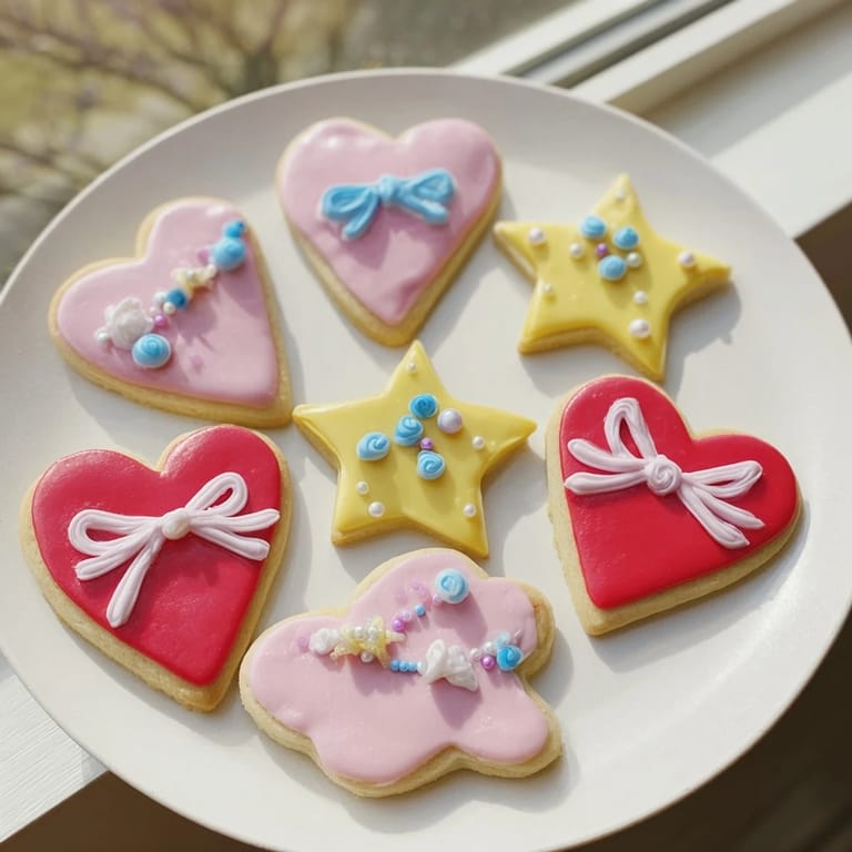 Freshly baked Pretty Bows Heart & Star Cookies offer a delightful visual with sweet bow designs.