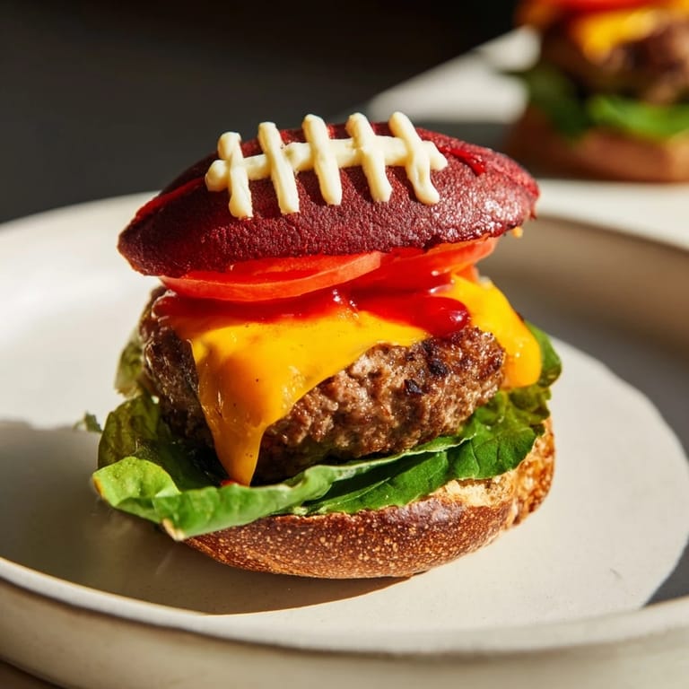 Game day-ready American Football Oval Burger Platter with football-shaped mini burgers, served with crispy fries.