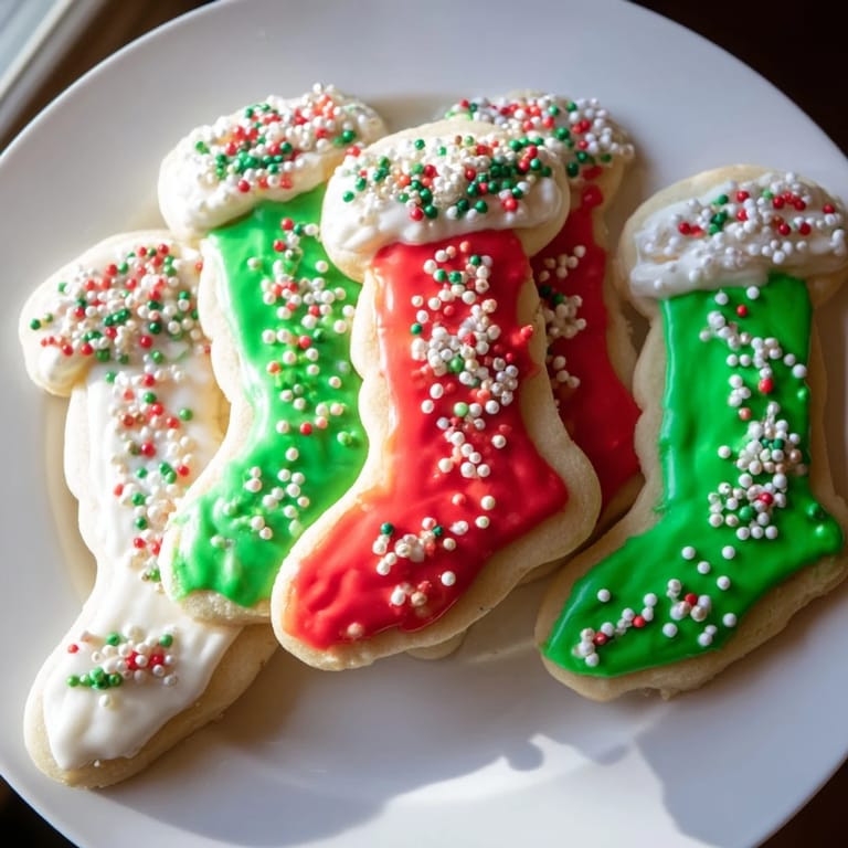 Delightful close-up of festive Christmas Boot-Shaped Delights, showcasing colorful icing and edible glitter.