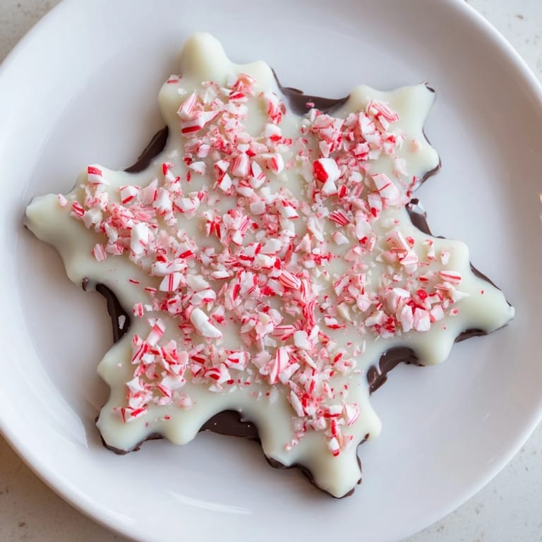 Homemade Peppermint Bark Snowflakes: Imagine sweet, rich dark and white chocolate with crunchy peppermint pieces.