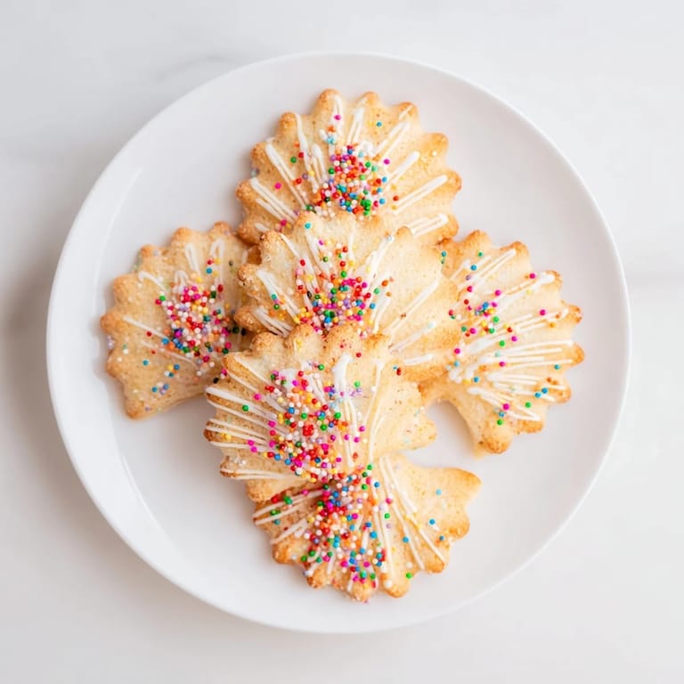 Warm, freshly baked Spritz Cookies in a fan design, a delicious holiday cookie tradition.