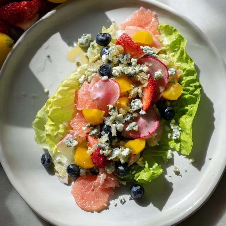 Vibrant Baby Shower Pastel Palette Salad, featuring pink grapefruit and juicy summer strawberries.