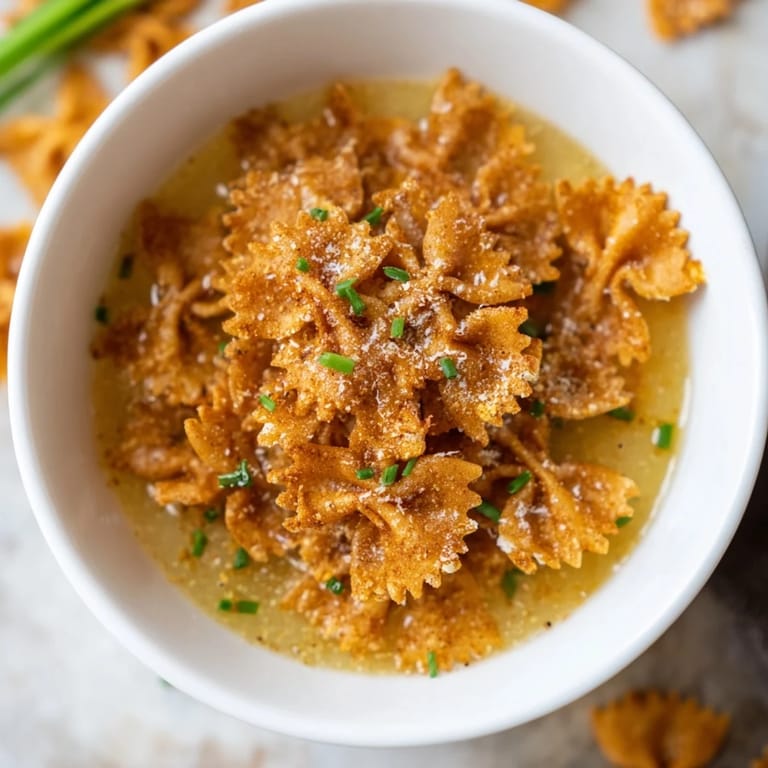 Savory Pasta Chip Cereal is ready to eat, a fun appetizer with umami-rich parmesan "milk."