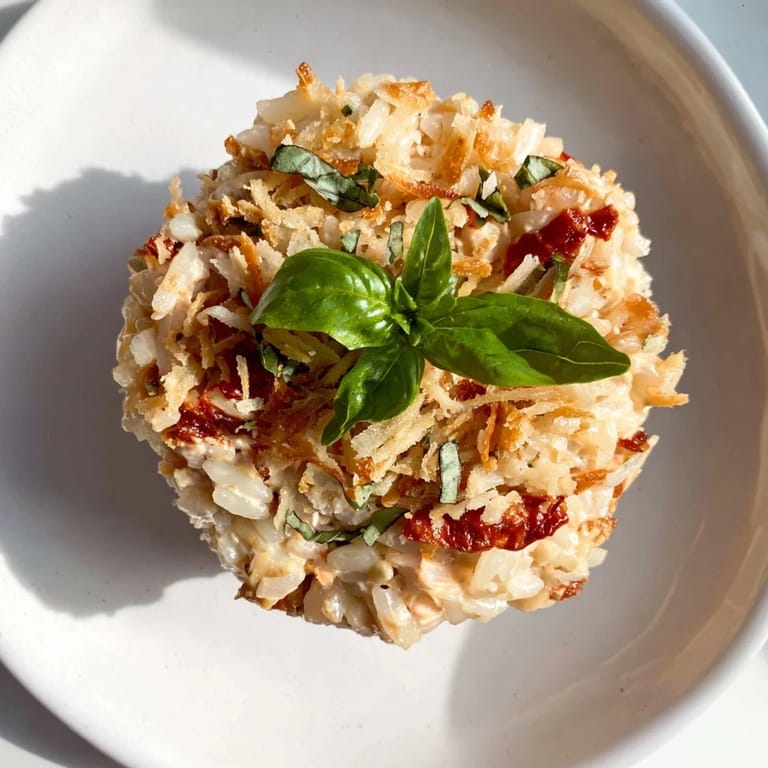 Imagine the aroma! Serving a tray of warm, bubbly Marry Me Chicken Sushi Bake Cups topped with sprinkled basil.