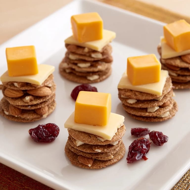 Crisp crackers topped with cheese: the quick and easy The Work From Home Desk Treat is a perfect snack.