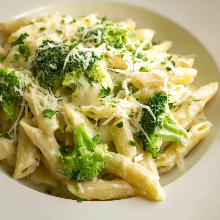 Enjoy a close-up view of creamy Cream Cheese Garlic Pasta; a delicious, home-cooked Italian meal.