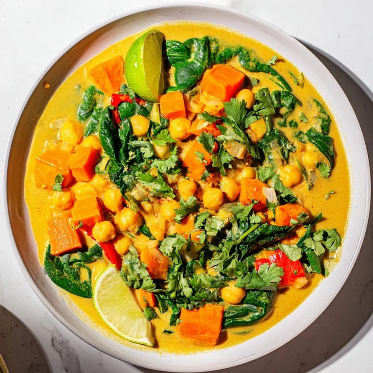 A close-up shot of a flavorful one-pot Chickpea Curry, perfect for a vegan-friendly meal.