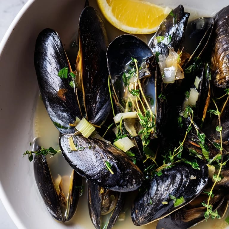 Freshly prepared Belgian Moules Marinière, showcasing tender mussels in a flavorful white wine sauce.