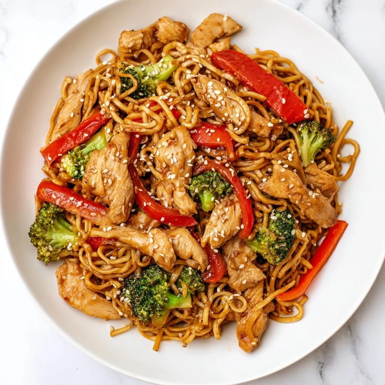 Hearty, quick-cooking Spicy Ramen Stir-Fry combines juicy chicken, crunchy vegetables, and a bold, spicy sauce perfect for weeknight dinners.