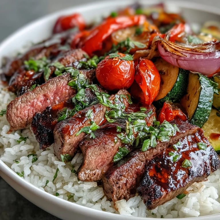 Serve this complete Sheet Pan Steak and Veggie Bowl garnished with fresh parsley and lemon wedges for a bright, satisfying finish.