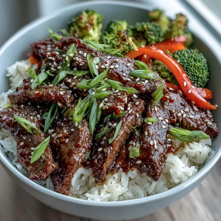 Hot Teriyaki Beef Bowl with sautéed broccoli and carrots, ready to be enjoyed for dinner.