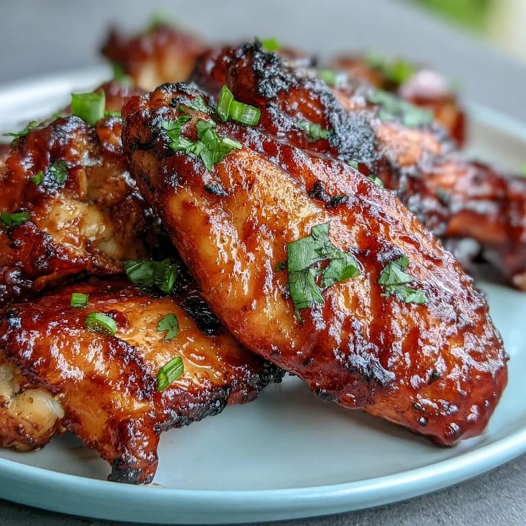 Freshly broiled Guava BBQ Glazed Chicken Wings glistening with glaze, garnished with chopped cilantro for a bright finish.