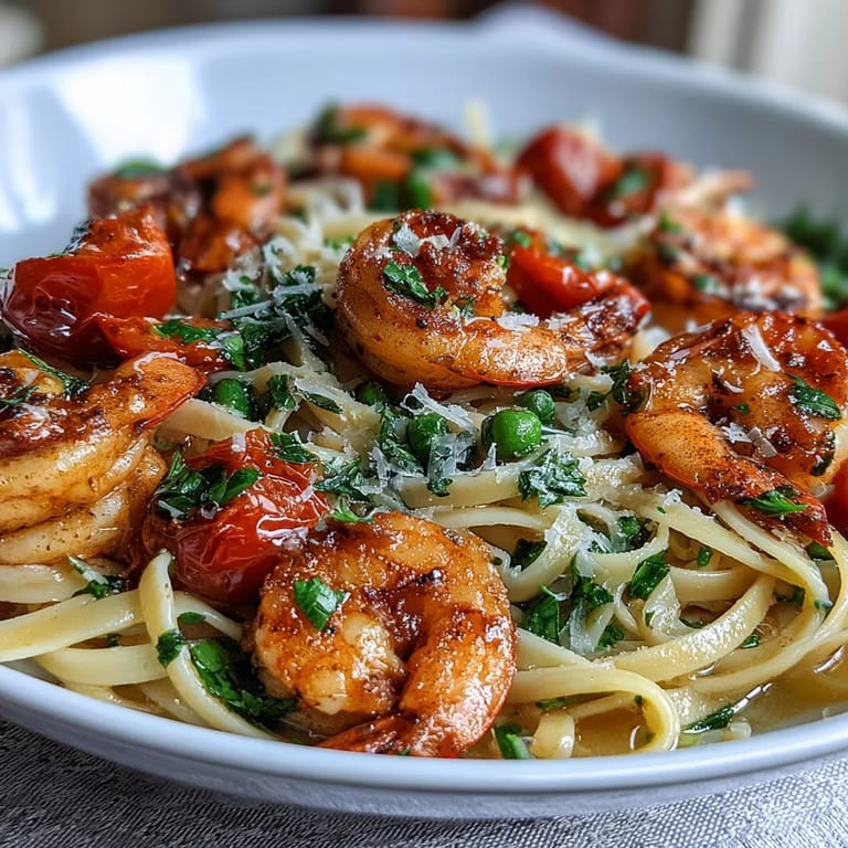 Bright and fresh one-pot dinner with shrimp, angel hair pasta, and seasonal vegetables simmered in a fragrant lemon-garlic broth.