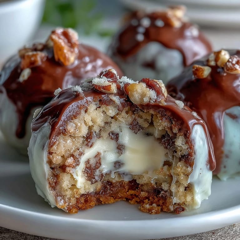 Creamy carrot cake truffles with cream cheese coating, offering a sweet, spiced center and smooth, rich finish.