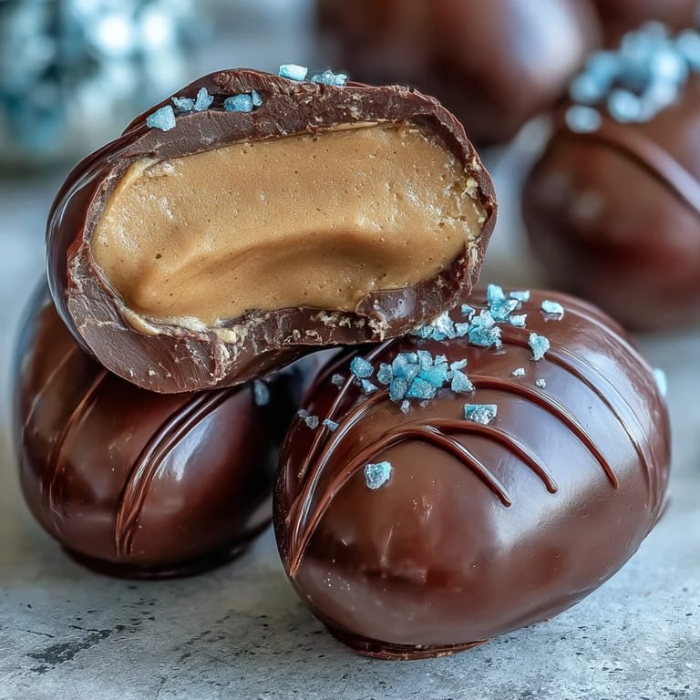 Decadent chocolate-coated peanut butter eggs, a homemade twist on classic Easter candy, with rich filling and smooth shell.