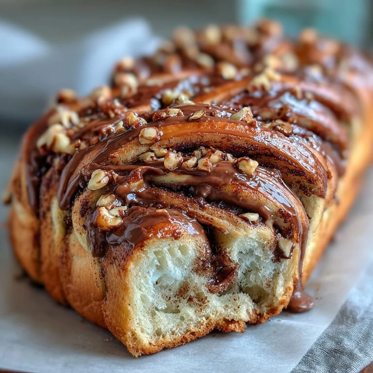 Gooey Nutella Babka featuring buttery layers twisted with creamy chocolate-hazelnut spread, ideal for indulgent weekend brunches.