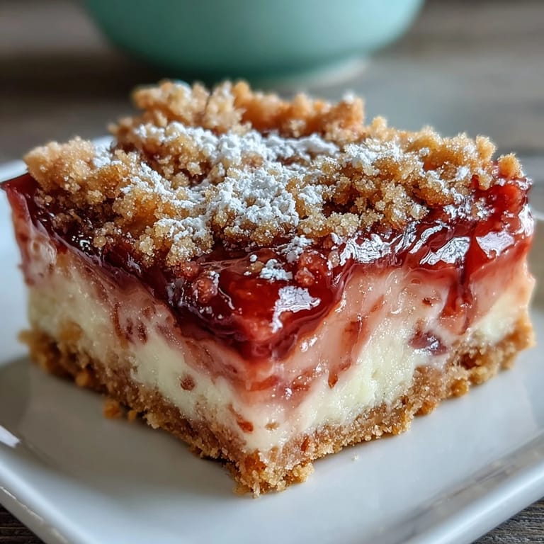 Delicious Rhubarb Custard Bars with a delicate, creamy custard topping.