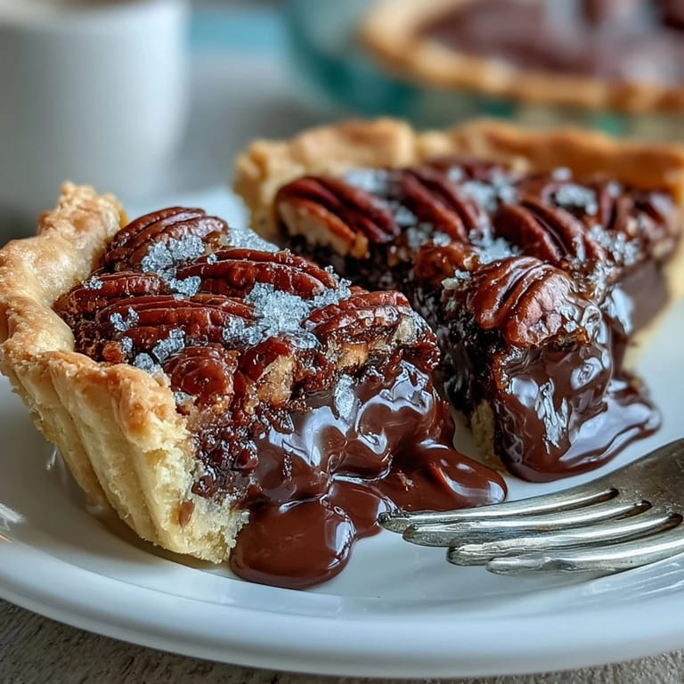 A slice of Kentucky Derby Chocolate Bourbon Pecan Tart, ready to serve.