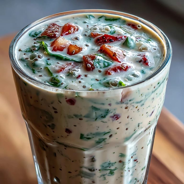 Refreshing morning boost: a delicious Strawberry Spinach Smoothie with a hint of sweetness.