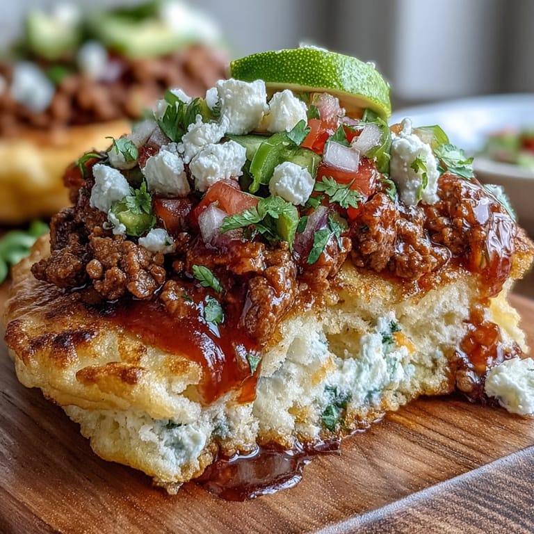 Low-carb cloud bread tacos filled with delicious taco meat and chunky, bright pico de gallo.