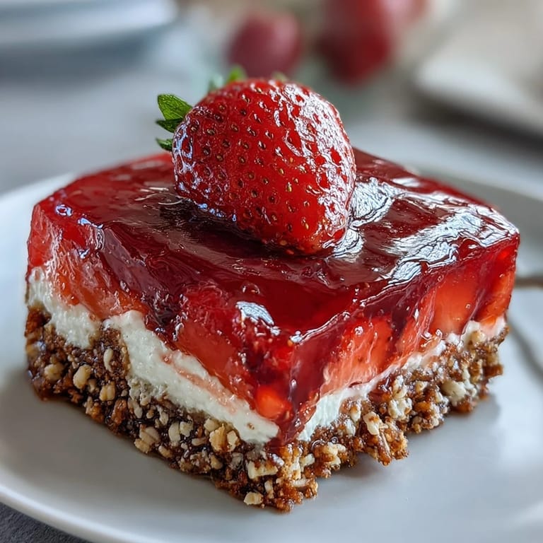 A festive Memorial Day strawberry pretzel salad dessert ready for summer picnics.