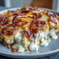 Creamy Au Gratin Potatoes with golden, bubbly cheese and tender Yukon Gold potatoes baked in rich garlic cream sauce.