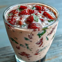 Vibrantly pink Strawberry Spinach Smoothie, bursting with fresh fruit and creamy texture.