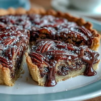 Rich Kentucky Derby Chocolate Bourbon Pecan Tart with glossy filling and crunchy pecans.
